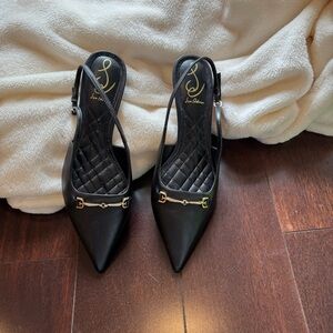 Sam Edelman Black Leather Farrah Slingback Heels